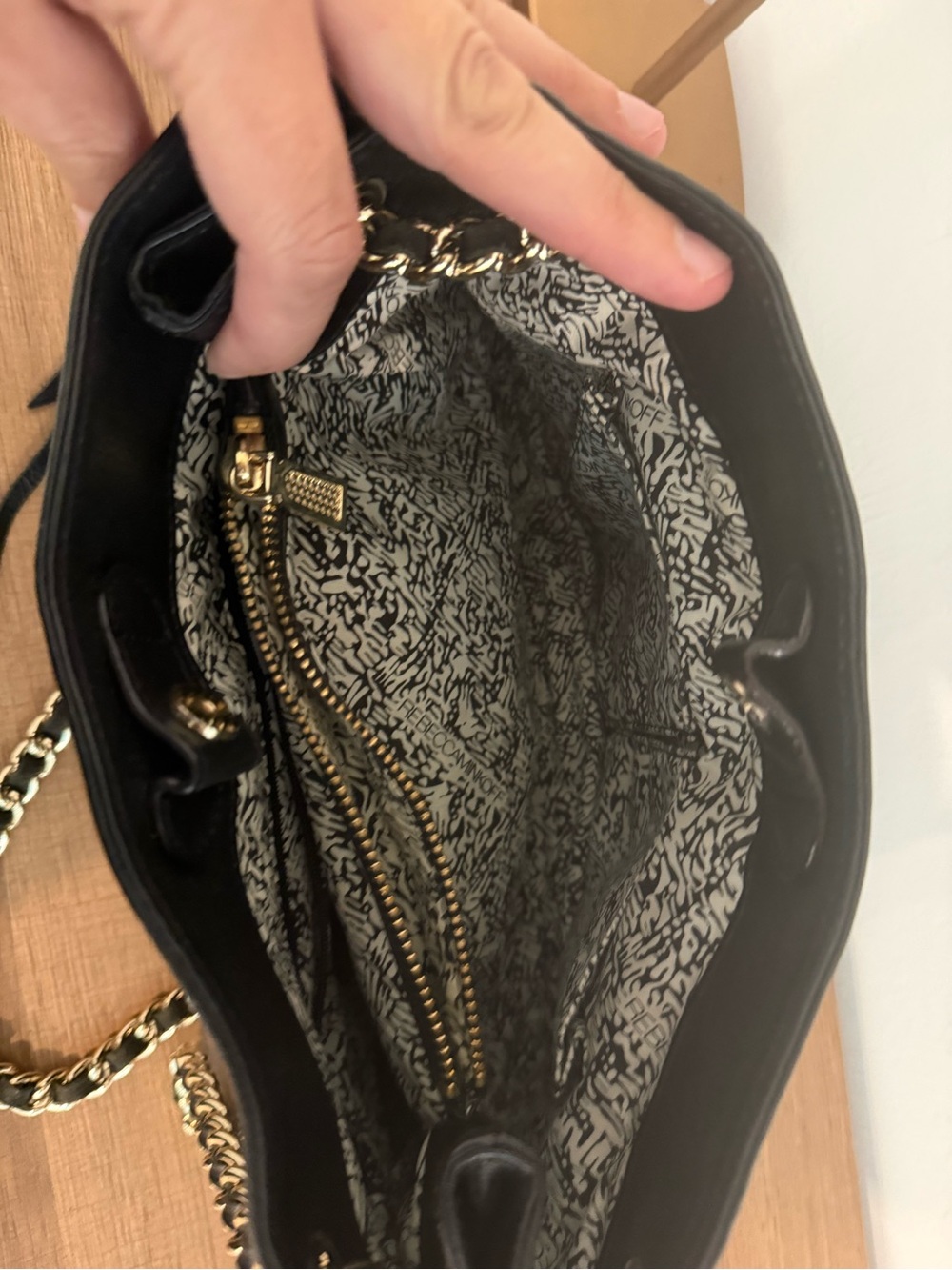 Rebecca Minkoff Black Leather Shoulder Bag with Gold Chain Straps - Picture 4 of 8
